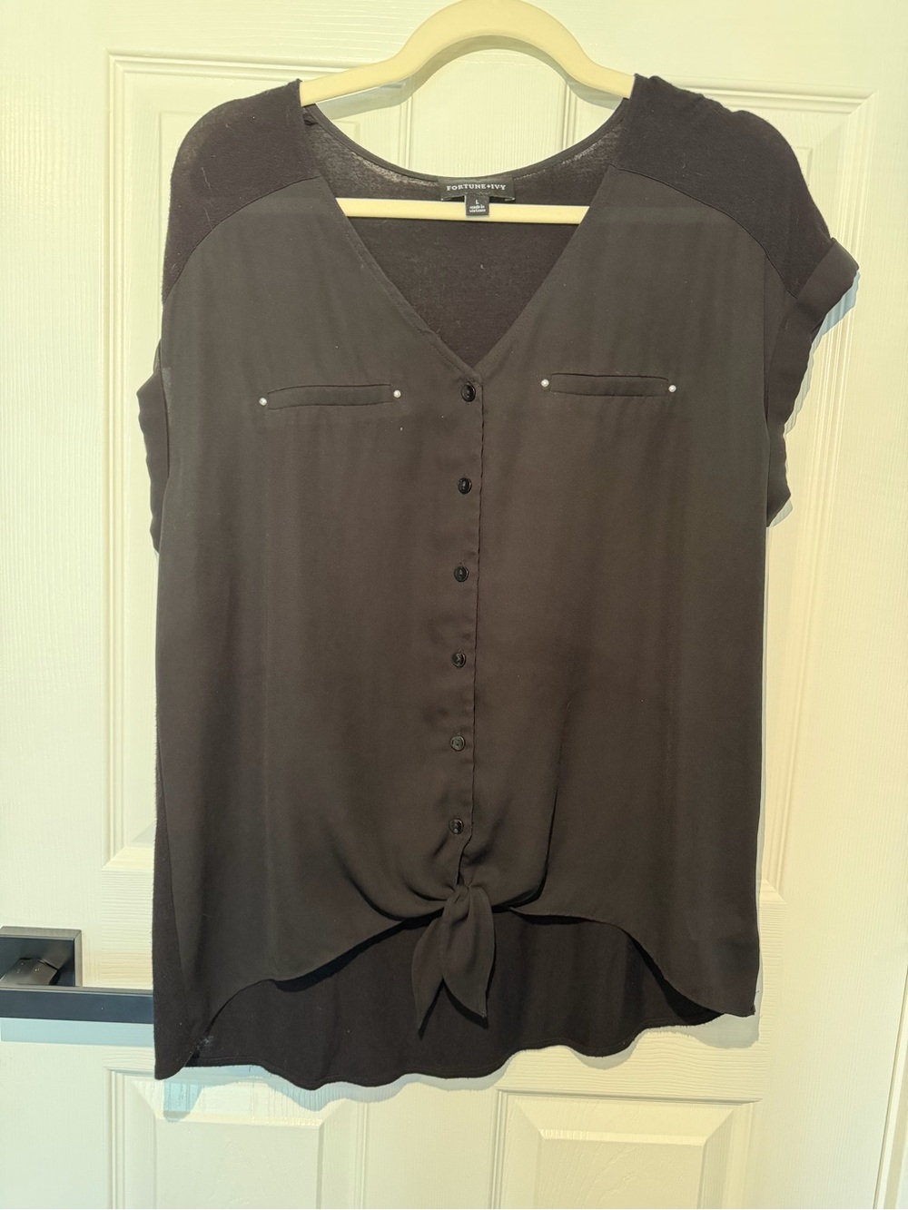 Tie-Hem Short Sleeve Blouse in Black by Worthington